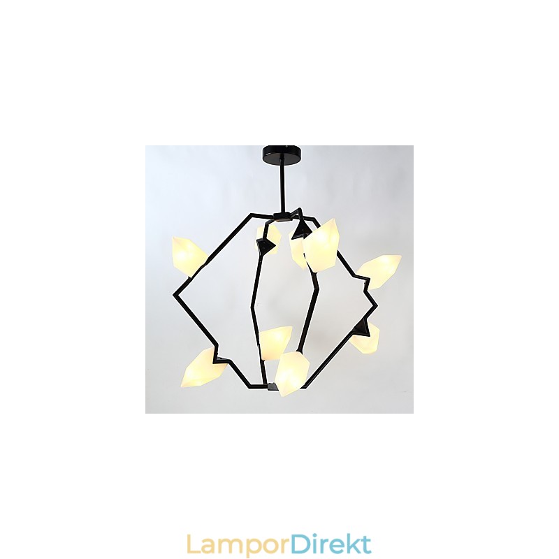 Nio Ljusa Inlägg Modern Metall Med Glas Persika Ljuskrona Lampa Matsalen Dekorera Hängande Lampa