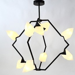Nio Ljusa Inlägg Modern Metall Med Glas Persika Ljuskrona Lampa Matsalen Dekorera Hängande Lampa