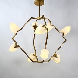 Nio Ljusa Inlägg Modern Metall Med Glas Persika Ljuskrona Lampa Matsalen Dekorera Hängande Lampa