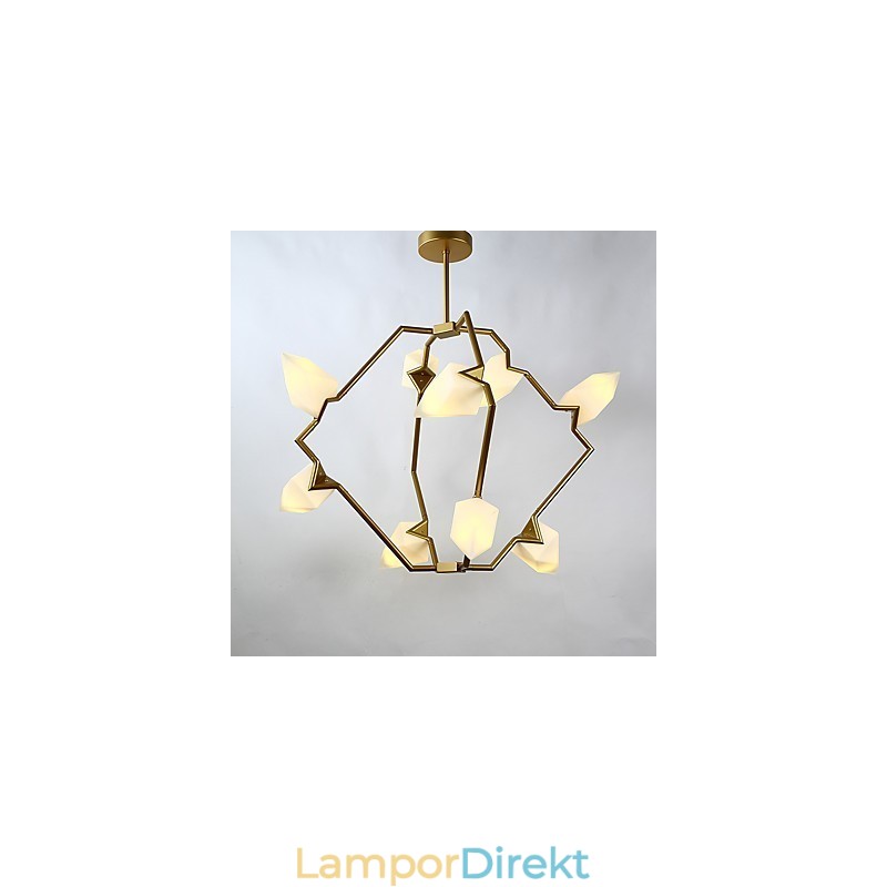 Nio Ljusa Inlägg Modern Metall Med Glas Persika Ljuskrona Lampa Matsalen Dekorera Hängande Lampa