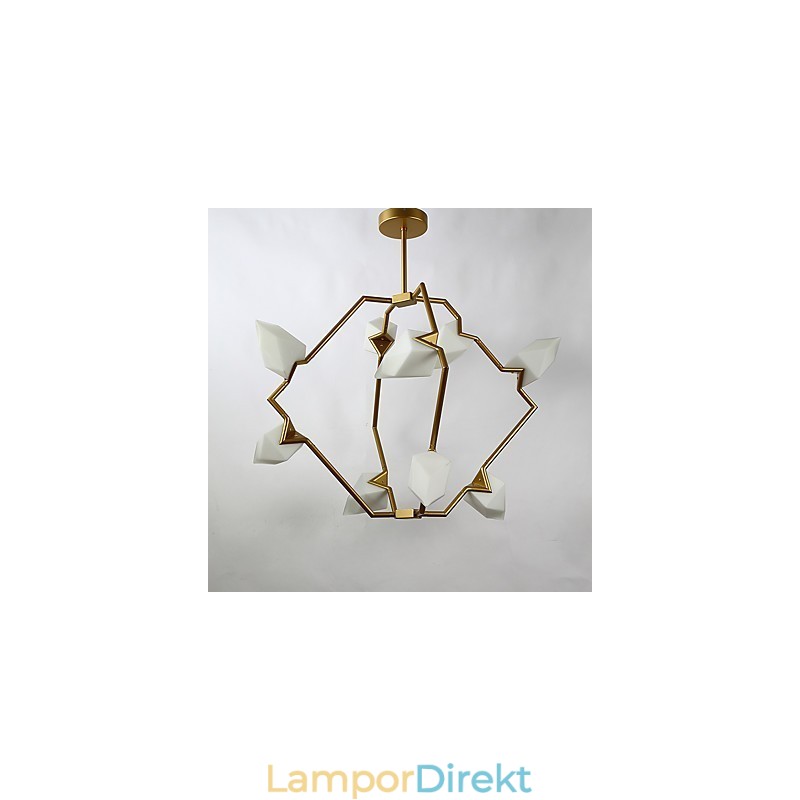 Nio Ljusa Inlägg Modern Metall Med Glas Persika Ljuskrona Lampa Matsalen Dekorera Hängande Lampa