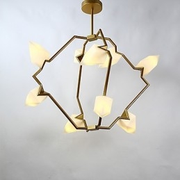 Nio Ljusa Inlägg Modern Metall Med Glas Persika Ljuskrona Lampa Matsalen Dekorera Hängande Lampa