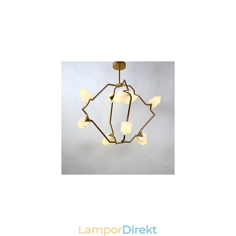 Nio Ljusa Inlägg Modern Metall Med Glas Persika Ljuskrona Lampa Matsalen Dekorera Hängande Lampa