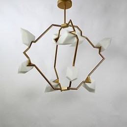 Nio Ljusa Inlägg Modern Metall Med Glas Persika Ljuskrona Lampa Matsalen Dekorera Hängande Lampa