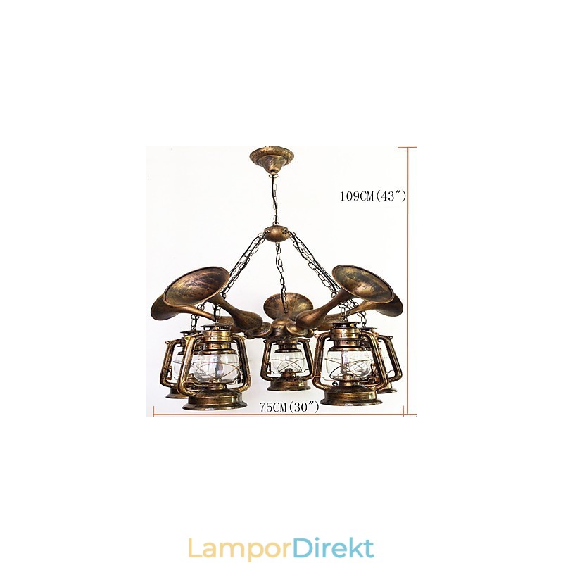 Rustik Lodge Vintage Retro Country Globe Målning Funktion För Mini Style Designers Metall Ljuskrona