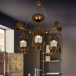 Rustik Lodge Vintage Retro Country Globe Målning Funktion För Mini Style Designers Metall Ljuskrona