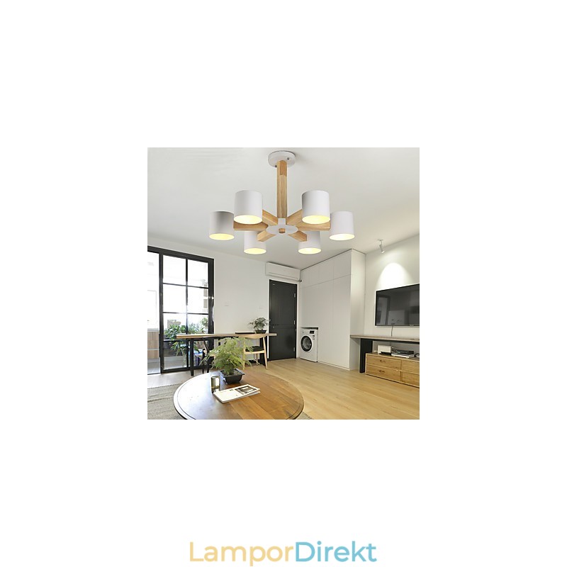 Ljuskrona Med 6 Lampor Modern Samtida Traditionell Klassisk Vintage Country Wood-Funktion För Trä