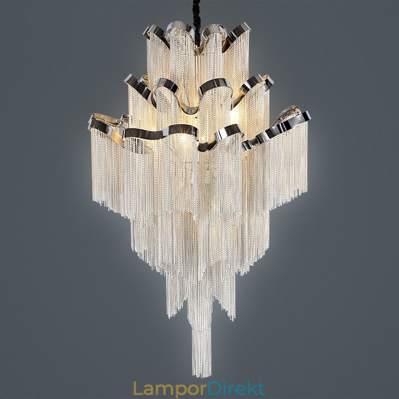 Aluminium Stream Ljuskrona Designer Pendel Light Silver Färg Spiraltrappa Trappa