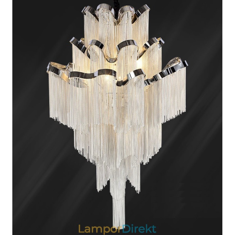 Aluminium Stream Ljuskrona Designer Pendel Light Silver Färg Spiraltrappa Trappa