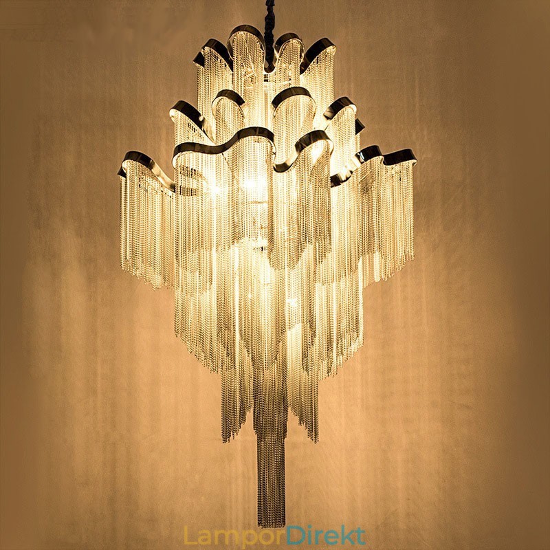 Aluminium Stream Ljuskrona Designer Pendel Light Silver Färg Spiraltrappa Trappa
