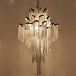 Aluminium Stream Ljuskrona Designer Pendel Light Silver Färg Spiraltrappa Trappa