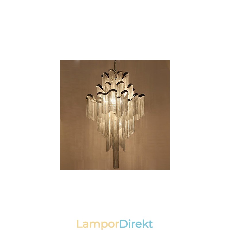 Aluminium Stream Ljuskrona Designer Pendel Light Silver Färg Spiraltrappa Trappa