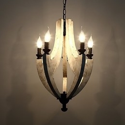 Vintage Målning Funktion Mini Stil Trä Bambu Ljuskrona Lampa Dekorera Hänglampa