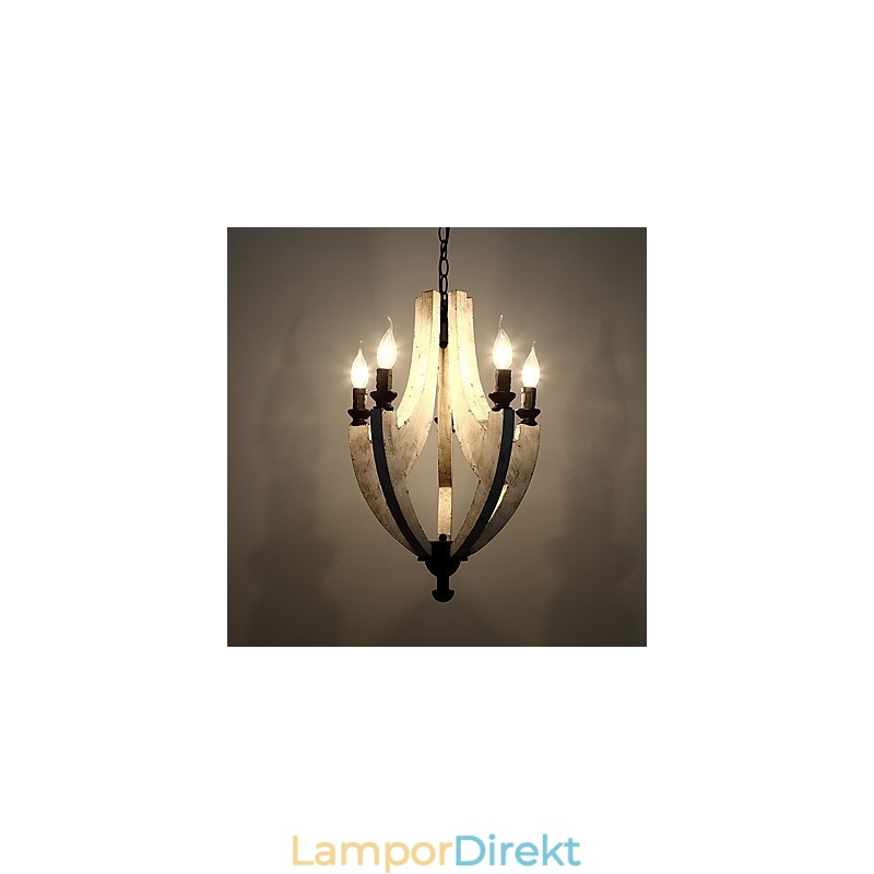 Vintage Målning Funktion Mini Stil Trä Bambu Ljuskrona Lampa Dekorera Hänglampa
