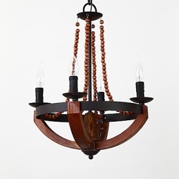 Fyra Ljus Vintage Målning Funktion Mini Stil Trä Bambu Ljuskrona Lampa Dekorera Hänglampa