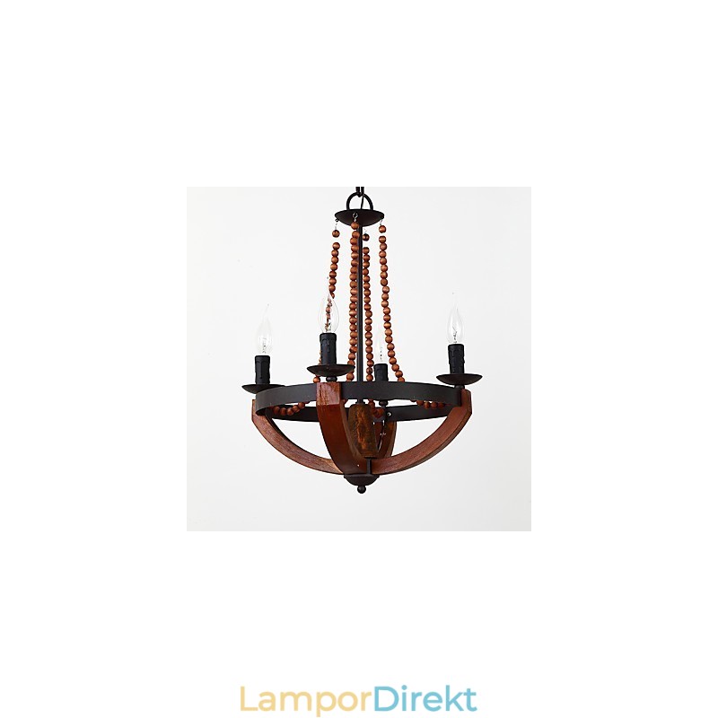 Fyra Ljus Vintage Målning Funktion Mini Stil Trä Bambu Ljuskrona Lampa Dekorera Hänglampa