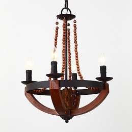 Fyra Ljus Vintage Målning Funktion Mini Stil Trä Bambu Ljuskrona Lampa Dekorera Hänglampa
