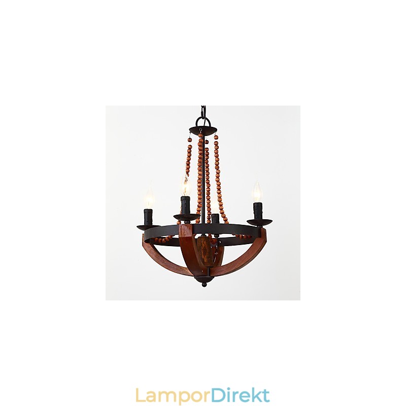 Fyra Ljus Vintage Målning Funktion Mini Stil Trä Bambu Ljuskrona Lampa Dekorera Hänglampa