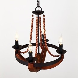 Fyra Ljus Vintage Målning Funktion Mini Stil Trä Bambu Ljuskrona Lampa Dekorera Hänglampa