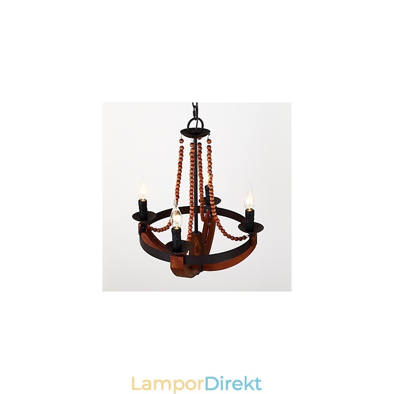 Fyra Ljus Vintage Målning Funktion Mini Stil Trä Bambu Ljuskrona Lampa Dekorera Hänglampa