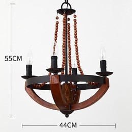 Fyra Ljus Vintage Målning Funktion Mini Stil Trä Bambu Ljuskrona Lampa Dekorera Hänglampa