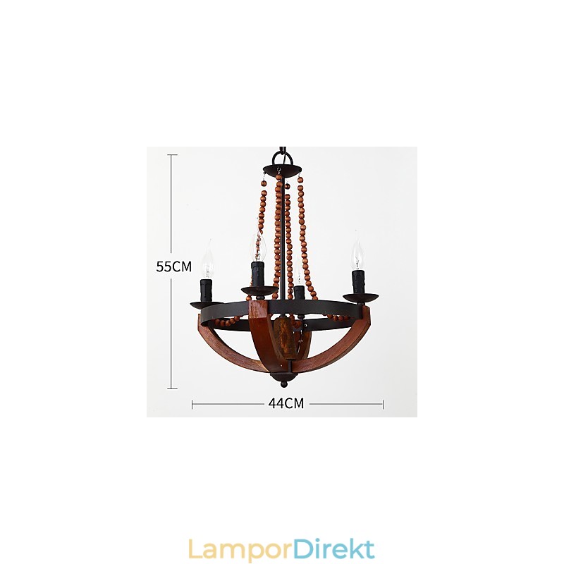 Fyra Ljus Vintage Målning Funktion Mini Stil Trä Bambu Ljuskrona Lampa Dekorera Hänglampa