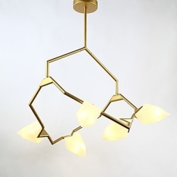 Fem Ljus Postmodern Metall Med Glas Persika Ljuskrona Lampa Matsalen Dekorera Hängande Lampa