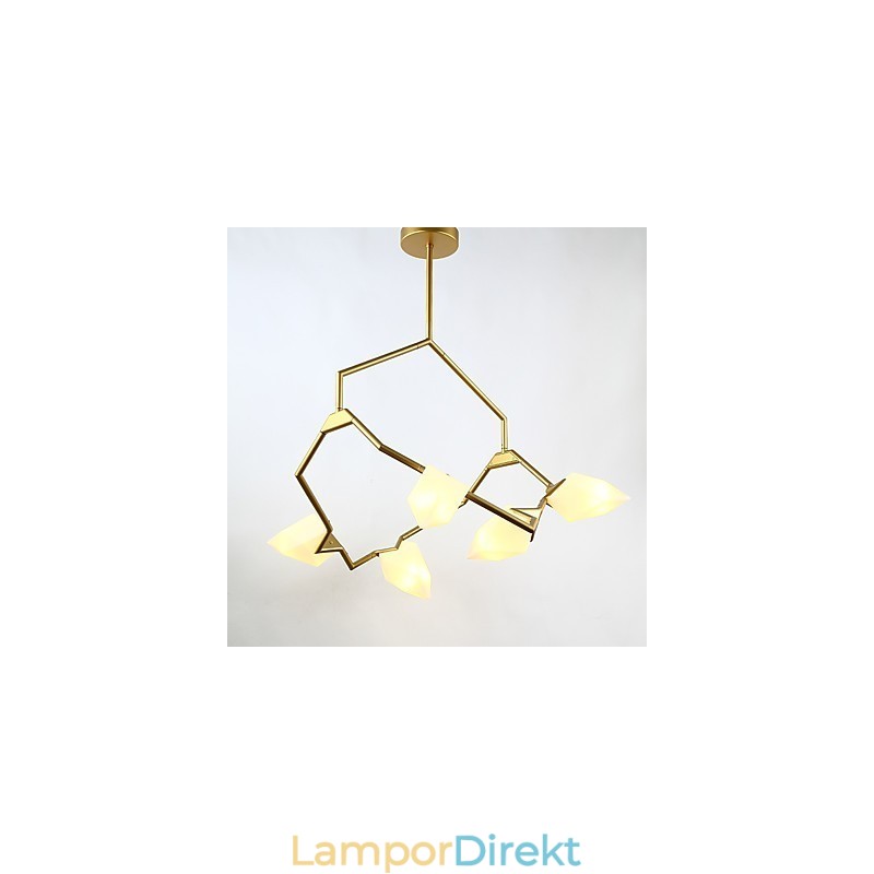 Fem Ljus Postmodern Metall Med Glas Persika Ljuskrona Lampa Matsalen Dekorera Hängande Lampa