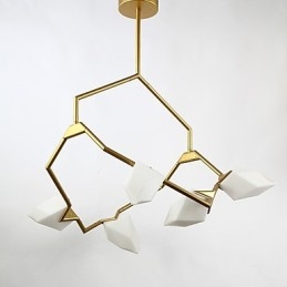 Fem Ljus Postmodern Metall Med Glas Persika Ljuskrona Lampa Matsalen Dekorera Hängande Lampa