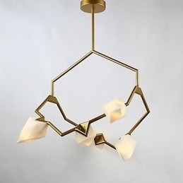 Fem Ljus Postmodern Metall Med Glas Persika Ljuskrona Lampa Matsalen Dekorera Hängande Lampa