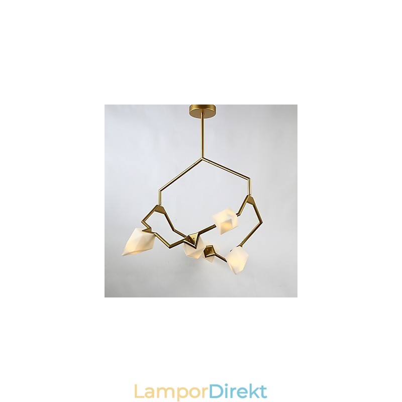 Fem Ljus Postmodern Metall Med Glas Persika Ljuskrona Lampa Matsalen Dekorera Hängande Lampa