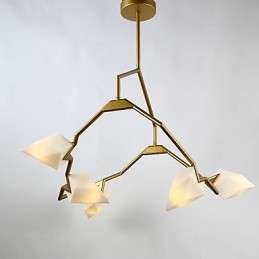 Fem Ljus Postmodern Metall Med Glas Persika Ljuskrona Lampa Matsalen Dekorera Hängande Lampa