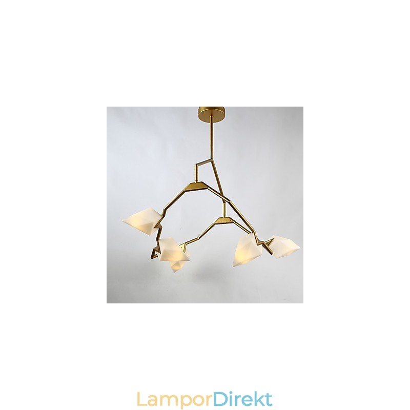 Fem Ljus Postmodern Metall Med Glas Persika Ljuskrona Lampa Matsalen Dekorera Hängande Lampa