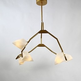 Fem Ljus Postmodern Metall Med Glas Persika Ljuskrona Lampa Matsalen Dekorera Hängande Lampa