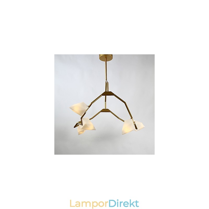Fem Ljus Postmodern Metall Med Glas Persika Ljuskrona Lampa Matsalen Dekorera Hängande Lampa