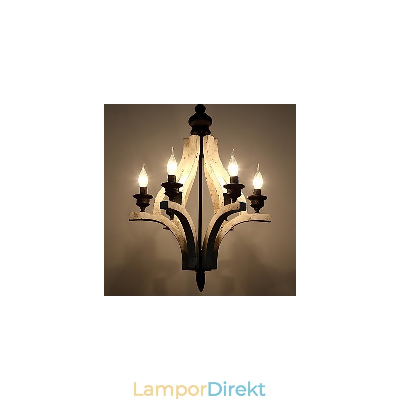 Vintage Målning Funktion Mini Stil Trä Bambu Ljuskrona Lampa Dekorera Hänglampa