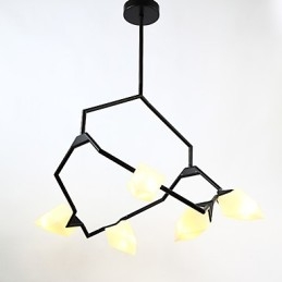 Fem Ljus Postmodern Metall Med Glas Persika Ljuskrona Lampa Matsalen Dekorera Hängande Lampa