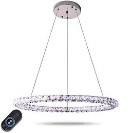 Modern Ring Kristall Pendellampa Modern Kristallkrona Taklampa Inomhuslampa Armaturer Dimbar Med Fjärrkontroll