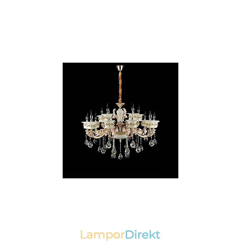 Traditionell Klassisk Zinklegeringsfunktion För Crystal Mini Style Metall Inomhus Trädgård 15 Lökar Ljuskrona