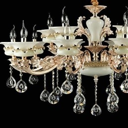 Traditionell Klassisk Zinklegeringsfunktion För Crystal Mini Style Metall Inomhus Trädgård 15 Lökar Ljuskrona