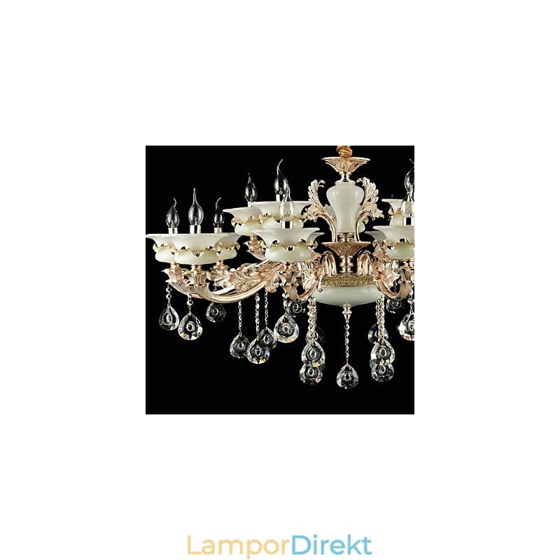Traditionell Klassisk Zinklegeringsfunktion För Crystal Mini Style Metall Inomhus Trädgård 15 Lökar Ljuskrona