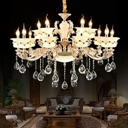 Traditionell Klassisk Zinklegeringsfunktion För Crystal Mini Style Metall Inomhus Trädgård 15 Lökar Ljuskrona