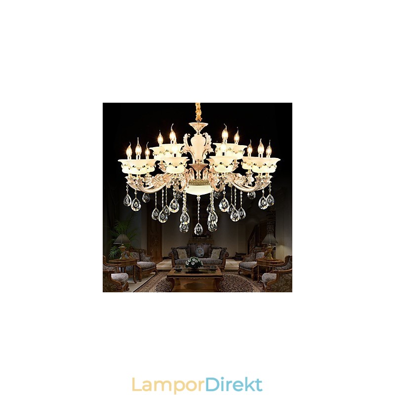 Traditionell Klassisk Zinklegeringsfunktion För Crystal Mini Style Metall Inomhus Trädgård 15 Lökar Ljuskrona