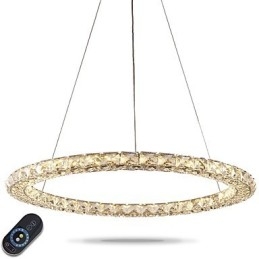 Ring Kristall Pendellampa Modern Kristallkrona Taklampor Inomhuslampa Armaturer Dimbar Med Fjärrkontroll