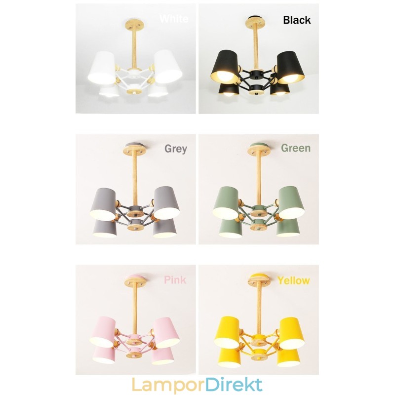 Ljus Multi Colors Macaron Wood Vintage Målning Feature Metall Ljuskrona