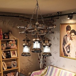 Rustik Lodge Vintage Retro Country Globe Målning Funktion För Mini Style Designers Metall Ljuskrona