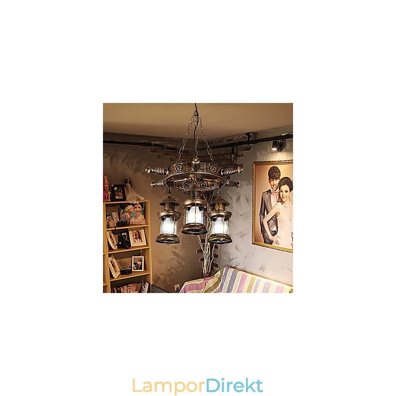 Rustik Lodge Vintage Retro Country Globe Målning Funktion För Mini Style Designers Metall Ljuskrona