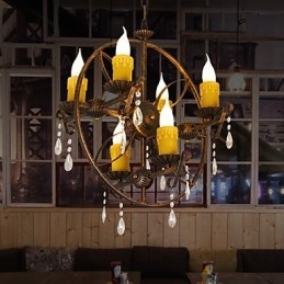 Rustik Lodge Vintage Retro Country Globe Målning Funktion För Mini Style Designers Metall Ljuskrona