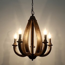Vintage Målning Funktion Mini Stil Trä Bambu Ljuskrona Lampa Dekorera Hänglampa