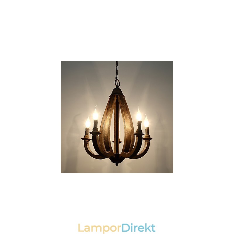 Vintage Målning Funktion Mini Stil Trä Bambu Ljuskrona Lampa Dekorera Hänglampa